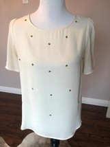 NWOT BOBEAU Cream Popover Blouse Short Sleeve Amber Stone Front Detail SZ S - $48.51