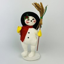 Annalee doll Christmas Frosty the snowman Broom Scarf Top Hat 10&quot; Made In USA - £15.41 GBP