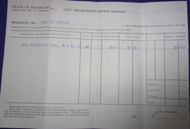 Vintage City Treasurer’s Office Kalamazoo MI Tax Bill Reicpt 1913 - £4.71 GBP
