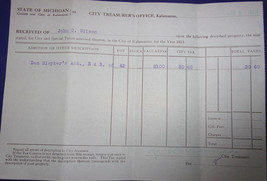 Vintage City Treasurer’s Office Kalamazoo MI Tax Bill Reicpt 1913 - €5,24 EUR