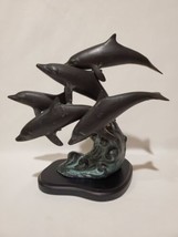 San Pacific International Bronze Pod Of 5 Dolphins Seascape Sculpture Fi... - $49.49