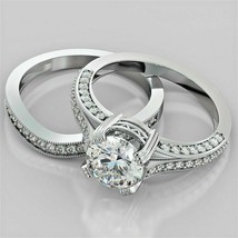 Round Cut 2.90Ct Simulated Diamond Engagement Ring Set 14k White Gold Size 8 - £236.72 GBP