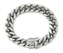 Cuban Link Chain Bracelet Silver Titanium Hip-Ho High Fashion Streetwear Jewelry - £27.45 GBP