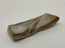 Vintage Japanese Pottery Chopstick Rest Holder Rectangle Brown Gray Hash... - $19.75