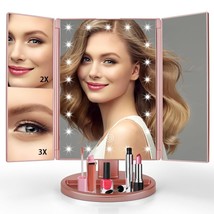 Lighted Makeup Mirror 3X/2X/1X Magnification 21 Led Trifold Vanity Mirro... - £19.95 GBP