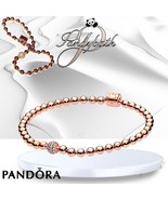 PANDORA Rose Gold Beads &amp; Pave CZ Logo Clasp Bracelet Size 19 #88342CZ U... - €56,98 EUR