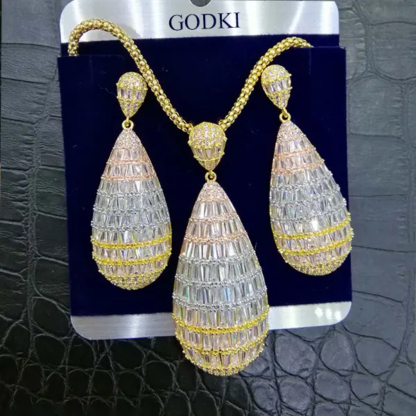 Luxury Water Drop Cubic Zircon Nigerian Necklace Earring Jewelry Sets For Women  - £59.58 GBP