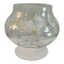 Clear Glass Pedestal Candy Dish Ribbed Etched Floral Pattern 5&quot; Tall 6&quot; Wide - £7.88 GBP