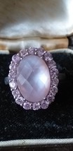 Vintage 1950-s 925 Sterling Silver Large Pink Zircon Ring Size US 7.5, UK P - £73.96 GBP