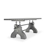 KNOX II Adjustable Dining Table - Industrial Iron Base - Riveted Metal Top - £4,050.19 GBP