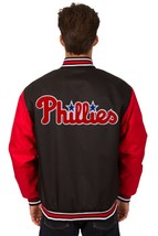 MLB Philadelphia Phillies Poly Twill Jacket Embroidered Patches Black Red JHD - £110.31 GBP