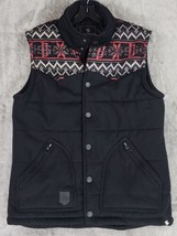 Southpole Vest Mens Medium Black Soft Winter Holiday Pattern Snap On Fleece - £29.97 GBP