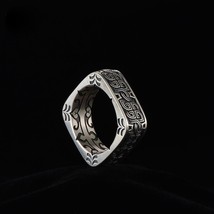 New Silver Men&#39;s Ring Retro Square Round Pangu Trend Personality Domineering Han - £10.57 GBP