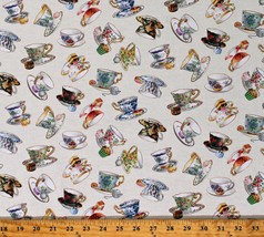 Cotton Teacups Cups Saucers Tea Party Cream Fabric Print by the Yard D567.03 - £9.36 GBP