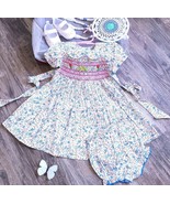 Floral Hand-Smocked Embroidered Baby Gir Dress. Toddler Girls Easter Dress. - $38.99
