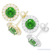Round Simulated Emerald Cubic Zirconia Halo Stud Earrings in 925 Sterling Silver - £23.01 GBP+