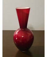 Vintage Alicja Ruby Red with White Interior 8 1/2&quot; Tall Vase Made In Poland - £31.11 GBP