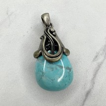 Best Signed Silver Tone Faux Turquoise Teardrop Pendant - £5.53 GBP