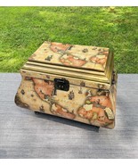 Vintage Leather World Map Wooden Handled Footed Storage Trunk Chest Box - 18" W - $138.60