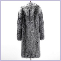 Wild Silver Gray Siberian Coyote Wolf Faux Fur Unisex Executive Long Coat Jacket image 4