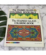Vintage 70s Stained Glass Coloring Book Lot of 2 Joel Wallach Blank Designs - $500.24 MXN