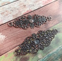 2 Filigree Cabochon Blanks Setting Stampings Antiqued Copper Tone 62mm - £1.94 GBP