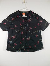 Vintage Hearts of Palm Black Neon Floral Button Up Shirt Size 12 Short Sleeve - £11.70 GBP