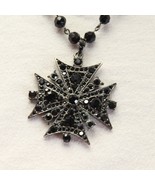 Black Rhinestones Iron Cross Necklace 1-3/4&quot; x 1-3/4&quot;  with 15&quot; Chain - $10.98 CAD