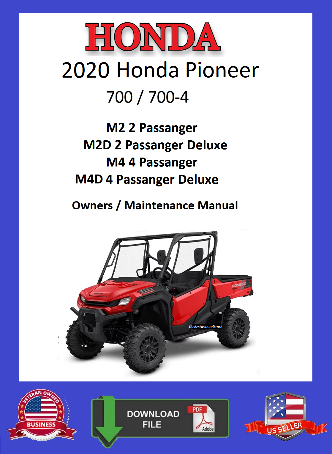 2020 Honda Pioneer 700 / 700-4 SXS Owners / Maintenance Manual - $12.95