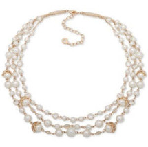 Anne Klein Gold-Tone Pave &amp; Imitation Pearl Triple-Row Necklace, 16 + 3 ... - $23.76