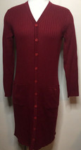Nina Leonard Burgundy Ribbed Button Up Sweater Dress Pockets Size XS Cla... - $17.59