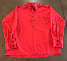 Vintage 60s 70s Brent Loop Collar 1/4 Button Down Red Shirt Medium USA - $49.72
