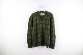 Vintage 60s Streetwear Mens Medium Chunky Ribbed Knit V-Neck Sweater Plaid USA - £54.49 GBP