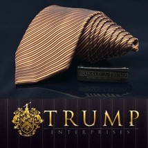 DONALD TRUMP Men’s Signature Collection 100% Silk Brown Gold Striped Tie... - £79.57 GBP