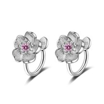 Crystal Korea Style Cherry Blossom Flower Clip on Earrings No Hole Ear Clip - £4.74 GBP