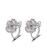 Crystal Korea Style Cherry Blossom Flower Clip on Earrings No Hole Ear Clip - £4.64 GBP