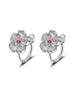 Crystal Korea Style Cherry Blossom Flower Clip on Earrings No Hole Ear Clip - $112.90 MXN