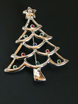 Estate AAi Signed Silvertone Outline w Red Green &amp; Blue Rhinestones Christmas  - £13.82 GBP