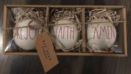 New Rae Dunn Ceramic Christmas Ornaments Set Of 3 Rejoice Faith Amen Red Writing - £52.85 GBP