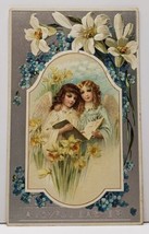 Joyful Easter Precious Angels and Lilies Embossed Silvertone Postcard G1 - £3.90 GBP