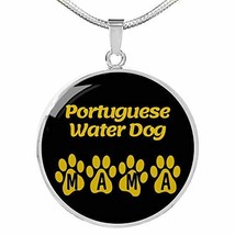 Portuguese Water Dog Mama Circle Necklace Engraved 18k Gold 18-22&quot; Dog Owner Lov - £55.22 GBP