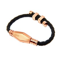 Clavis Ares Magnetic Therapy Sports Golf Health Bracelet Black Band Rose Gold - £124.30 GBP