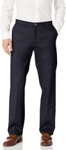 Mens relaxed fit pants 34W x 32L dress casual stretch pleat no iron zip Navy - $30.00