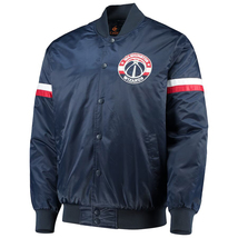 NBA Washington Wizards Navy Blue Satin Bomber Letterman Varsity Baseball Jacket - £111.07 GBP