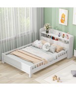 White Full Size Wood Platform Bed: LED, Storage Headboard &amp; Guardrail - $7,119.12 MXN