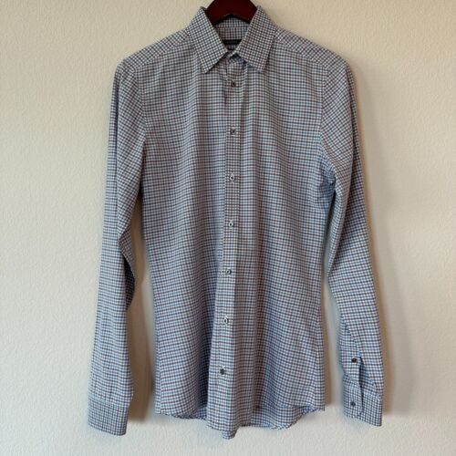 Gucci Men’s Dress Shirt Blue/Red/White Check Pattern Slim Size 15 (US) 3... - $197.99