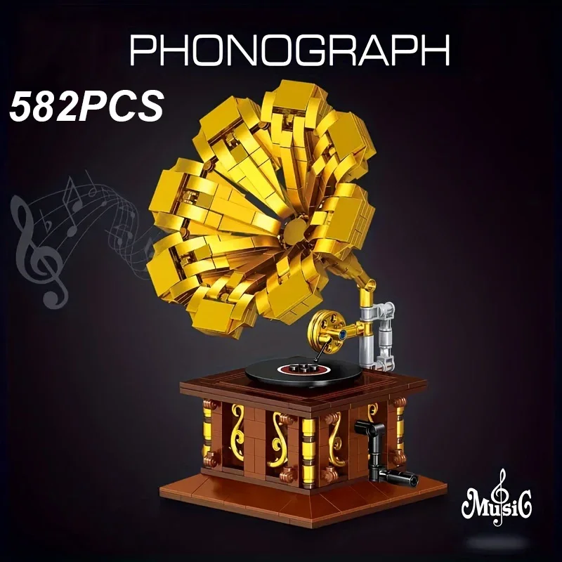 582PCS Gramophone Model Building Blocks DIY European Retro Vinyl Record Player - £27.79 GBP