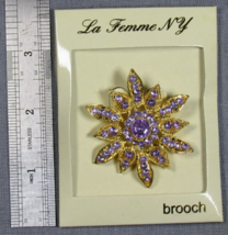 La Femme NY Lot E Gold-Tone Purple Stones Brooch costume fashion jewelry... - £6.07 GBP