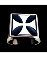 Sterling silver men&#39;s Biker ring Iron Cross Chopper symbol with Black en... - $136.17 CAD