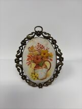 Vintage Antique Metal Miniature Embroidered Floral Image Frame 4” Length - $55.50 CAD